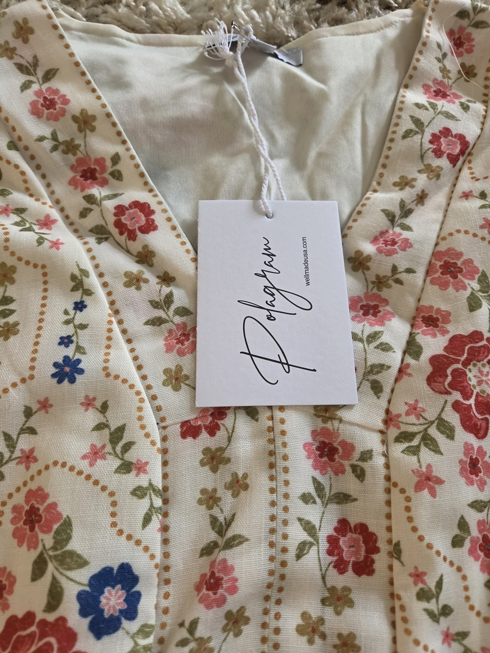 Cream Floral Maxi Dress with Pink & Blue Blooms and Waist Tie - Picture 4 of 6